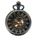 Montre à Gousset Femme JewelryWe - Cadran Soleil Lune Étoiles, Boîtier Doré Étoile, Chaîne Collier, Quartz - 1