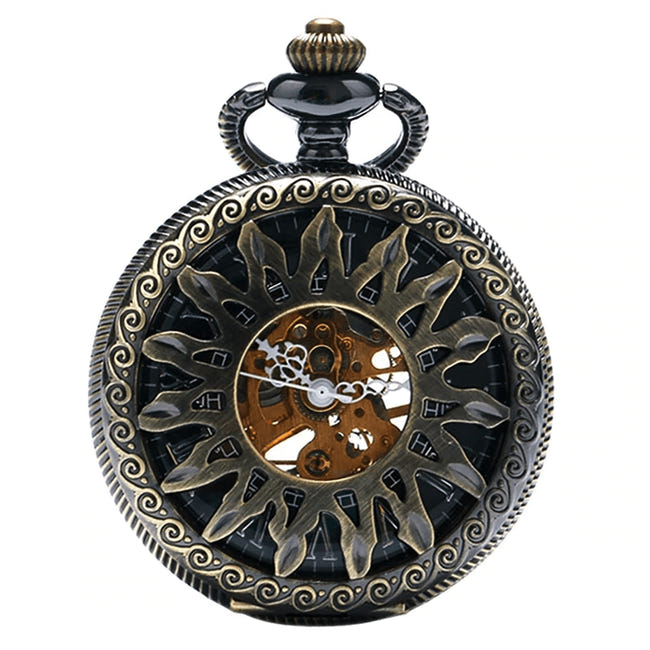 Montre à Gousset Femme JewelryWe - Cadran Soleil Lune Étoiles, Boîtier Doré Étoile, Chaîne Collier, Quartz - 1
